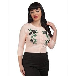 Collectif pinup cardigan pink and black roses S